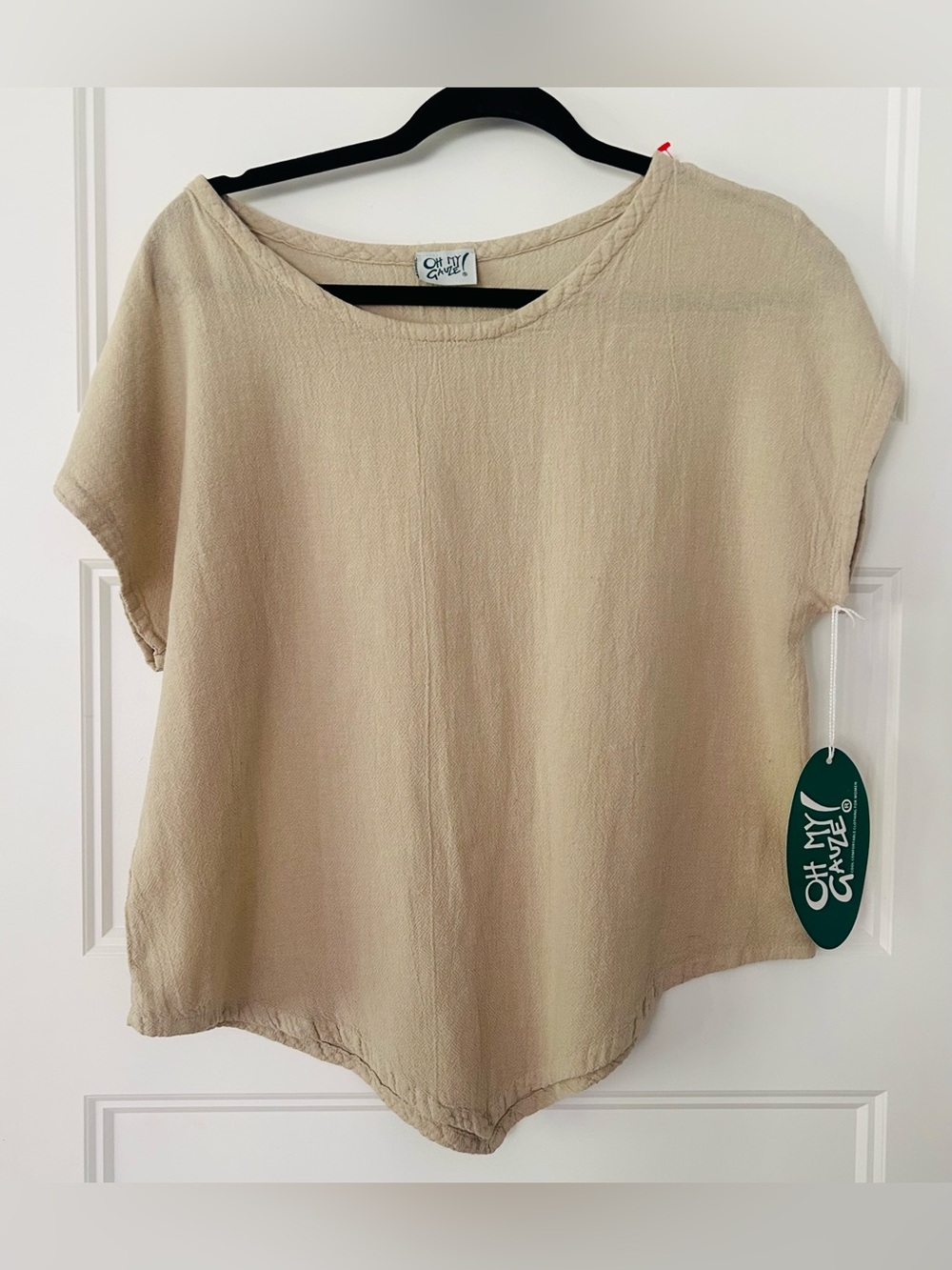 Oh My Gauze! 100% Cotton Grace Rye Top Sz  1 S/M NWT Beige Boho LAGENLOOK Tunic